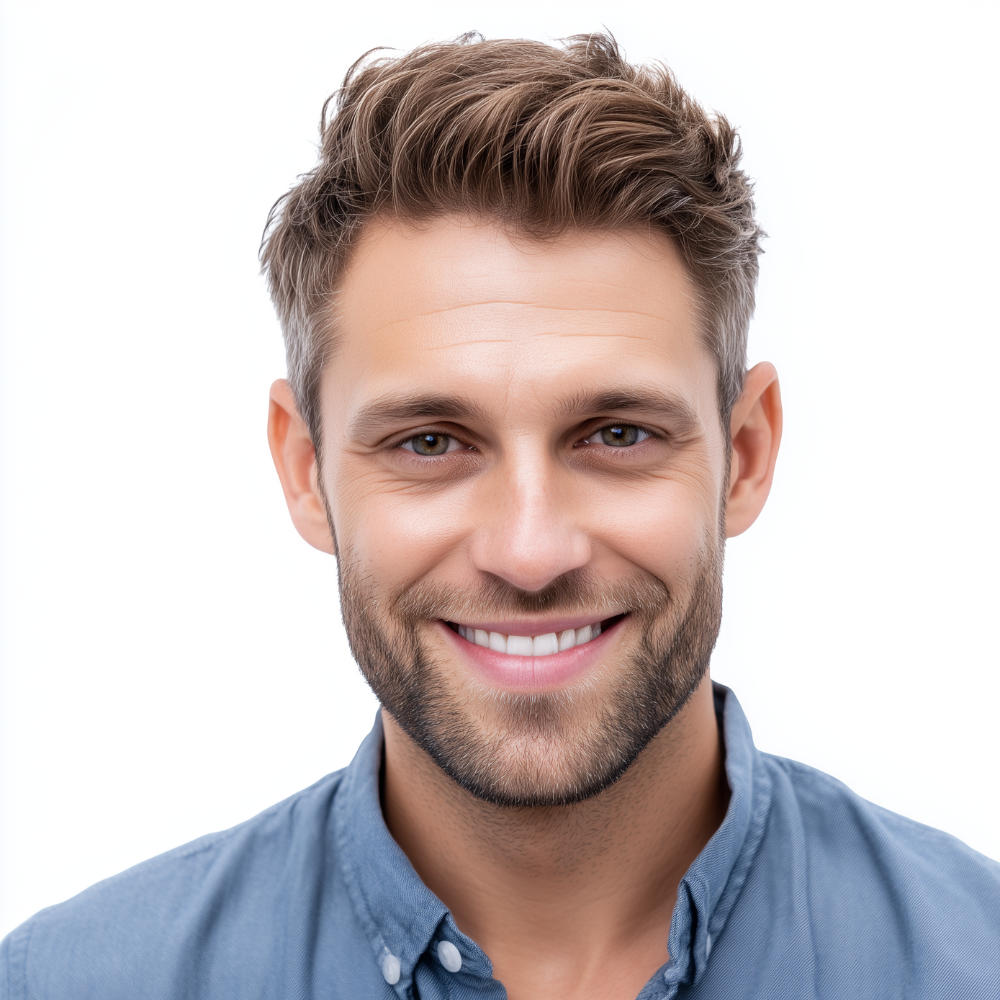hombre con cabello sonriente